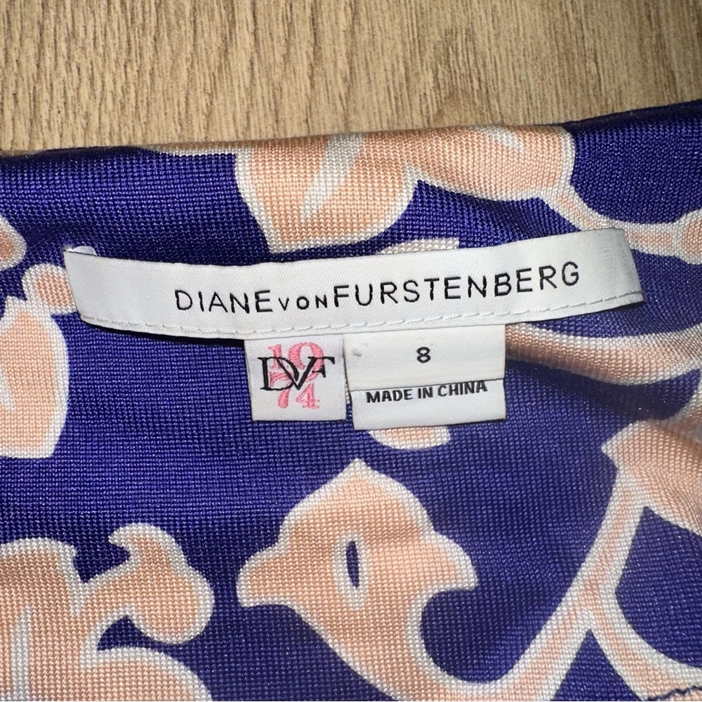 Diane Von Furstenberg Blue and Cream Long Sleeve Dress